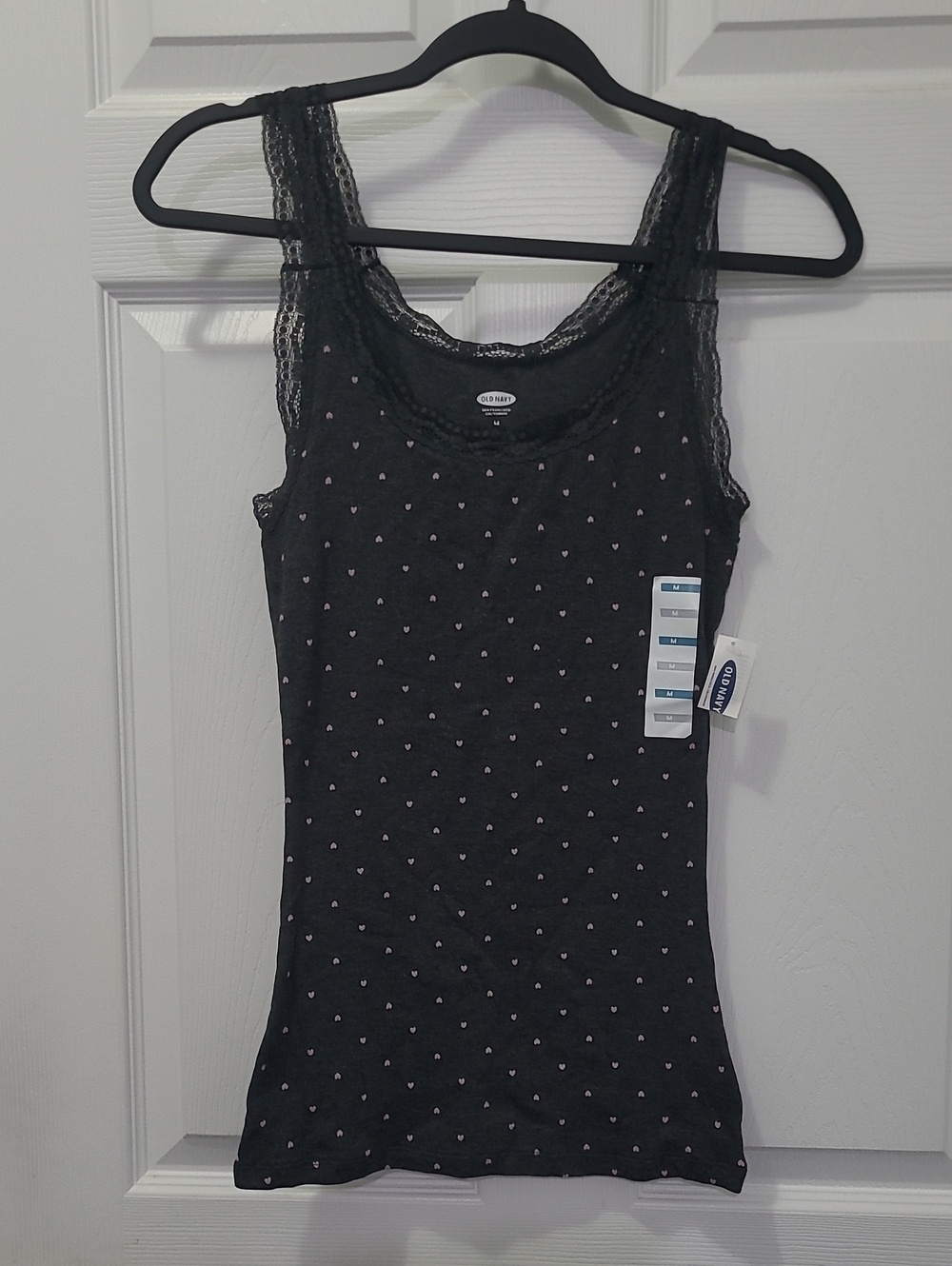 Old Navy Black Lace Trim Tank with Pink Heart Dots